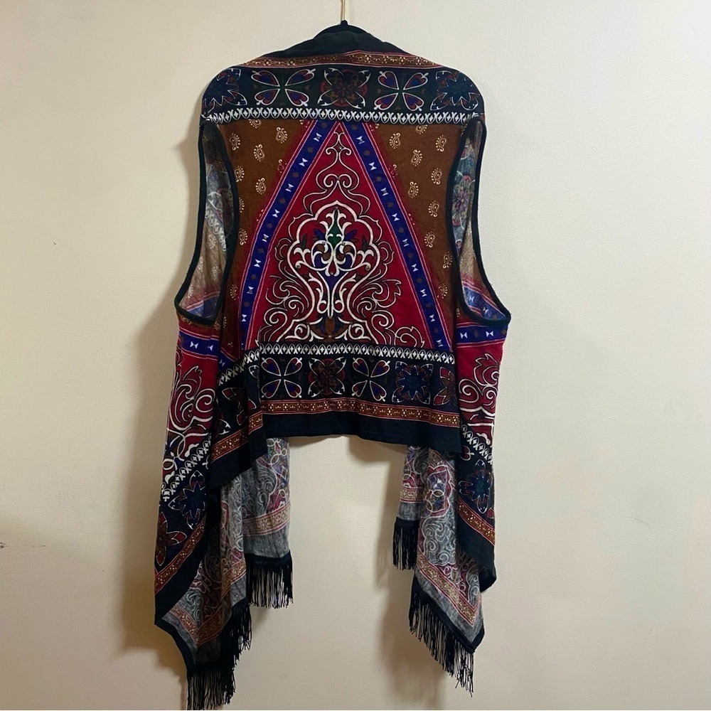 Vintage  Open  Front  Knit  Fringed Cardigan Sweater Multicolor Women’s 2XL